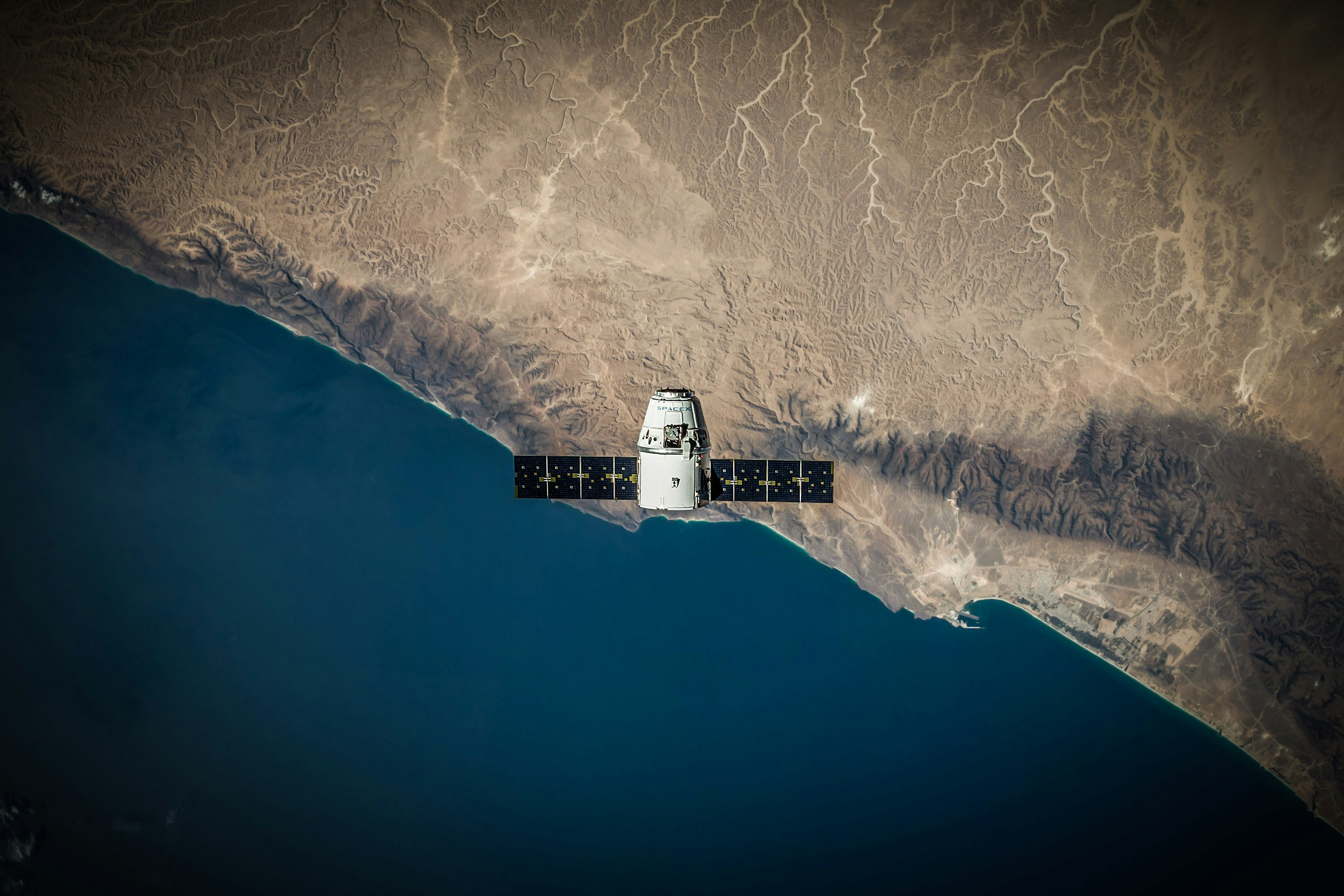 Earth and spacecraft seen from orbit